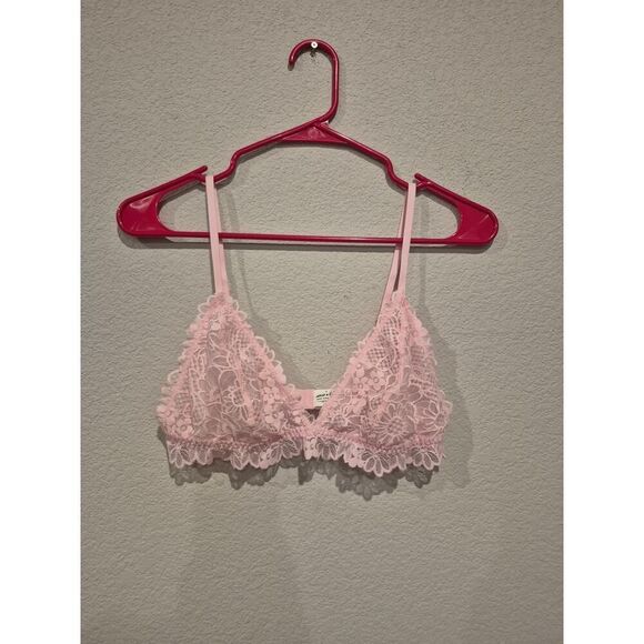 Aerie Women's Real Soft Floral Lace Triangle Bralette Size M Light Pink - Picture 1 of 6